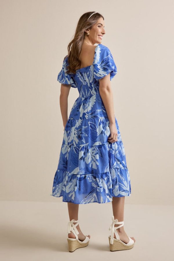 Eliza Puff Sleeve Floral Midi Dress - Image 3