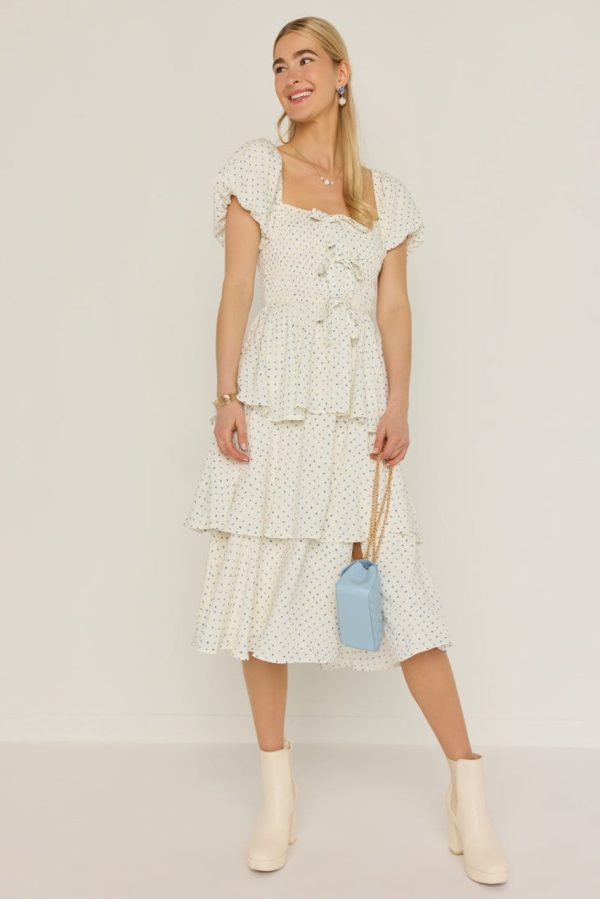 Sophie Bow Front Smock Tiered Midi Dress - Image 3