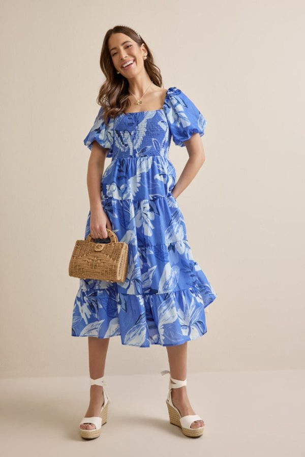 Eliza Puff Sleeve Floral Midi Dress - Image 2